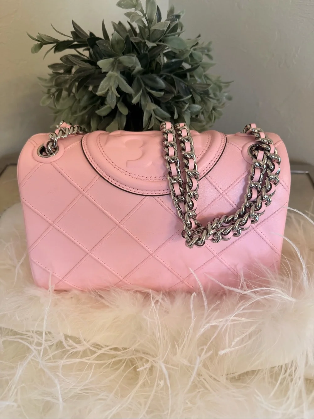 Tory Burch Small Fleming Soft Convertible Shoulder Bag Pink/ Silver